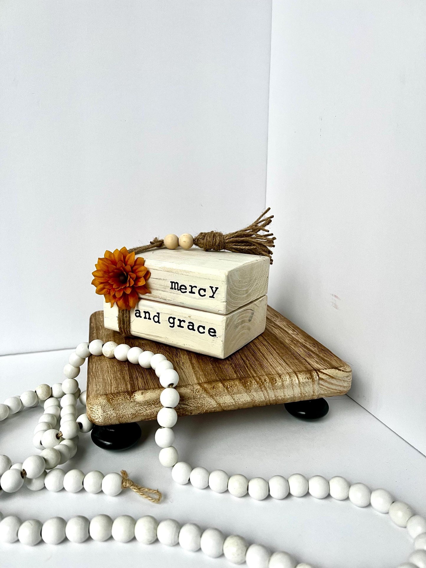 Wooden Book Stack “ Mercy and Grace”