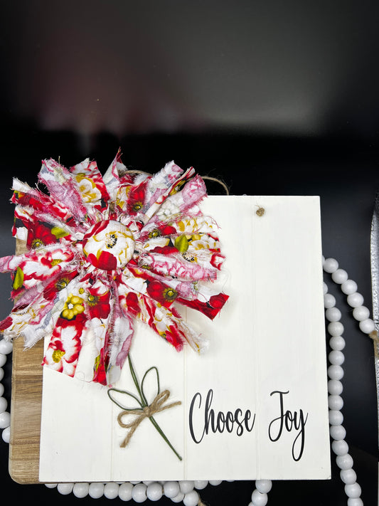 Choose Joy Wood Sign with Handmade Fabric Flower