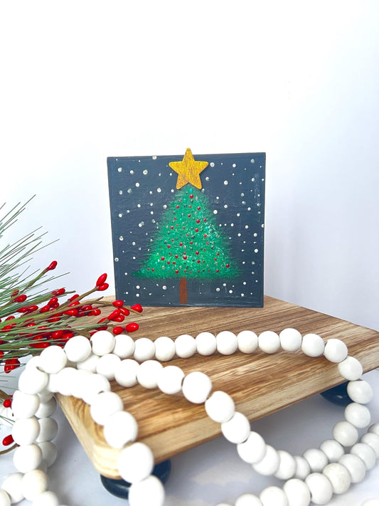 Hand-Painted Christmas Tree Mini Art Block