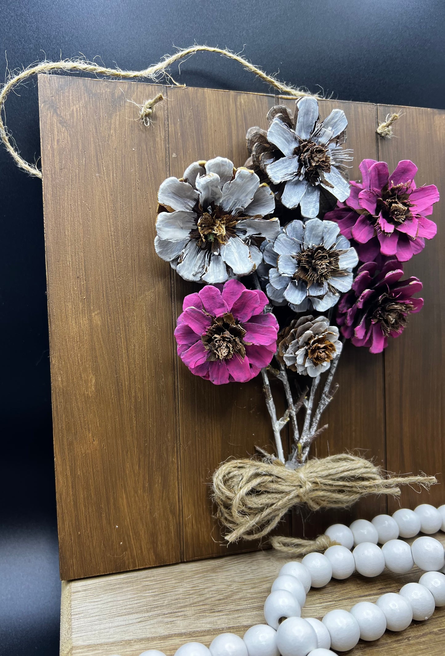 Handcrafted Pine Cone Flower Bouquet Wall Decor