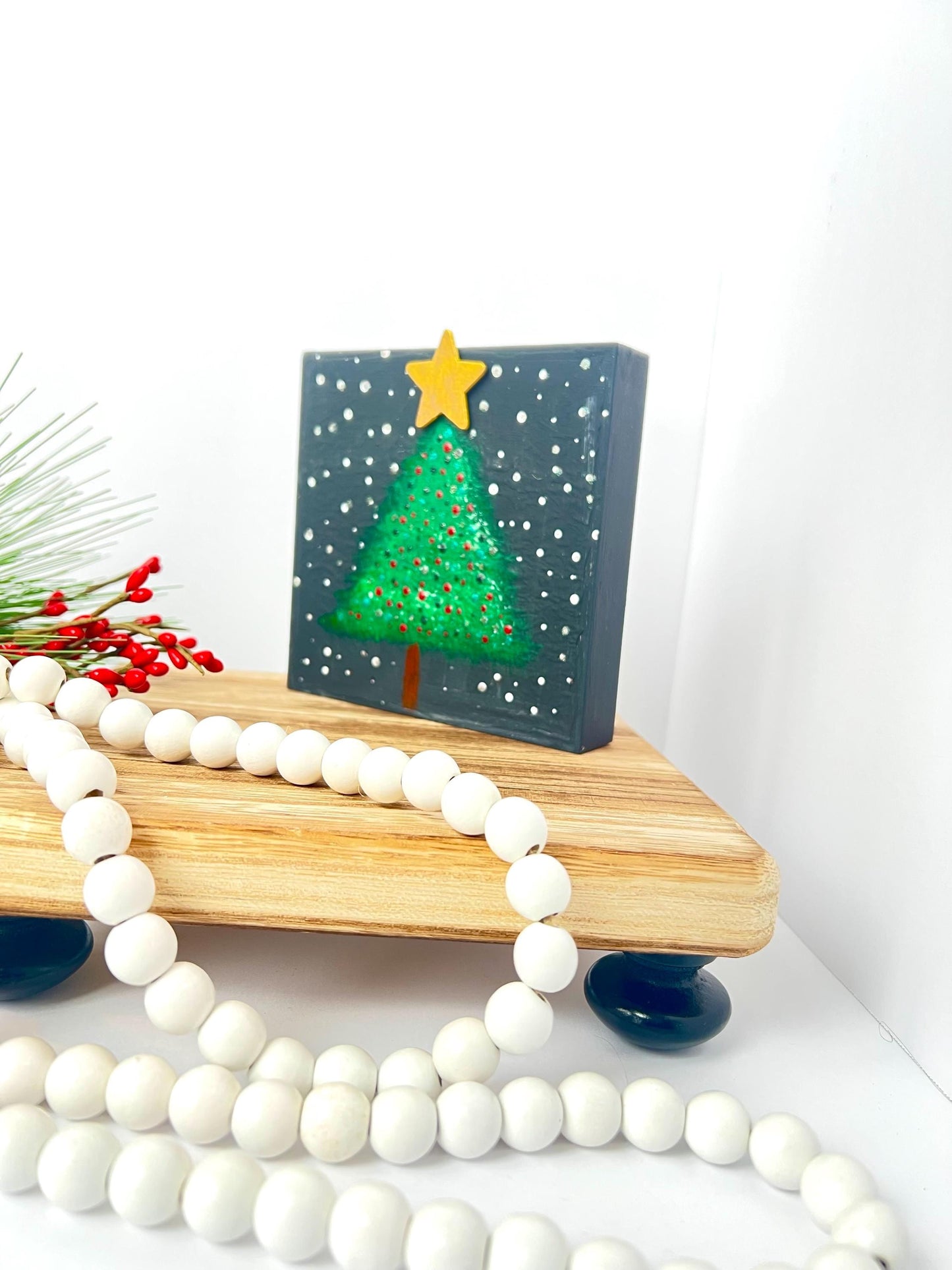 Hand-Painted Christmas Tree Mini Art Block