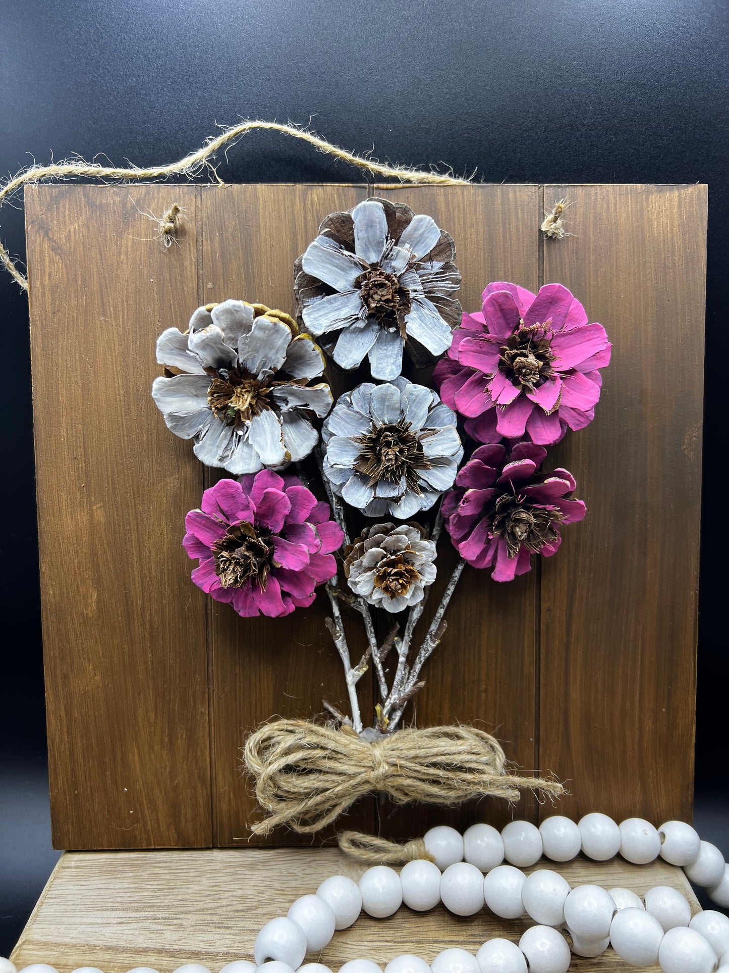 Handcrafted Pine Cone Flower Bouquet Wall Decor
