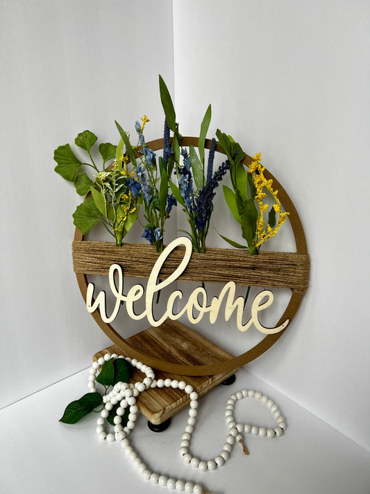 WELCOME FLORAL HOOP SIGN