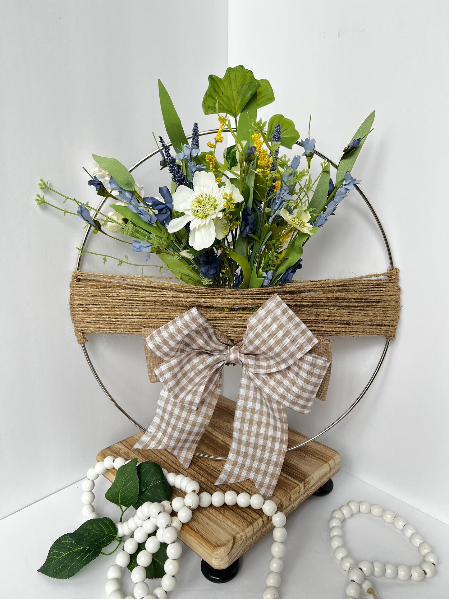 Rustic Floral Hoop Decor with Bow