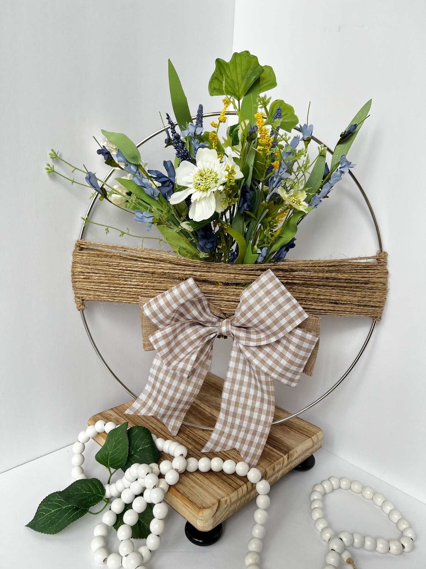 Rustic Floral Hoop Decor with Bow