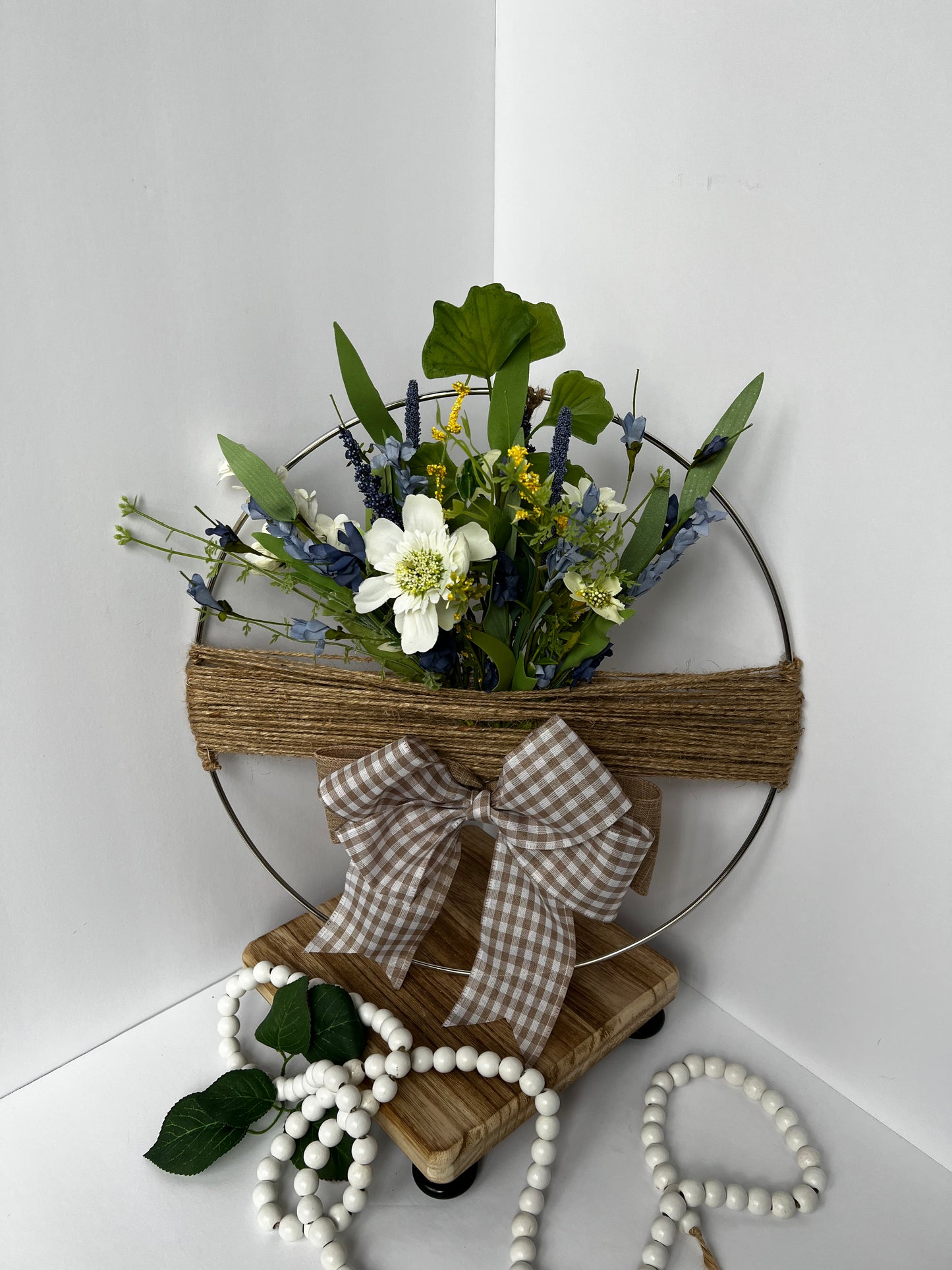 Rustic Floral Hoop Decor with Bow