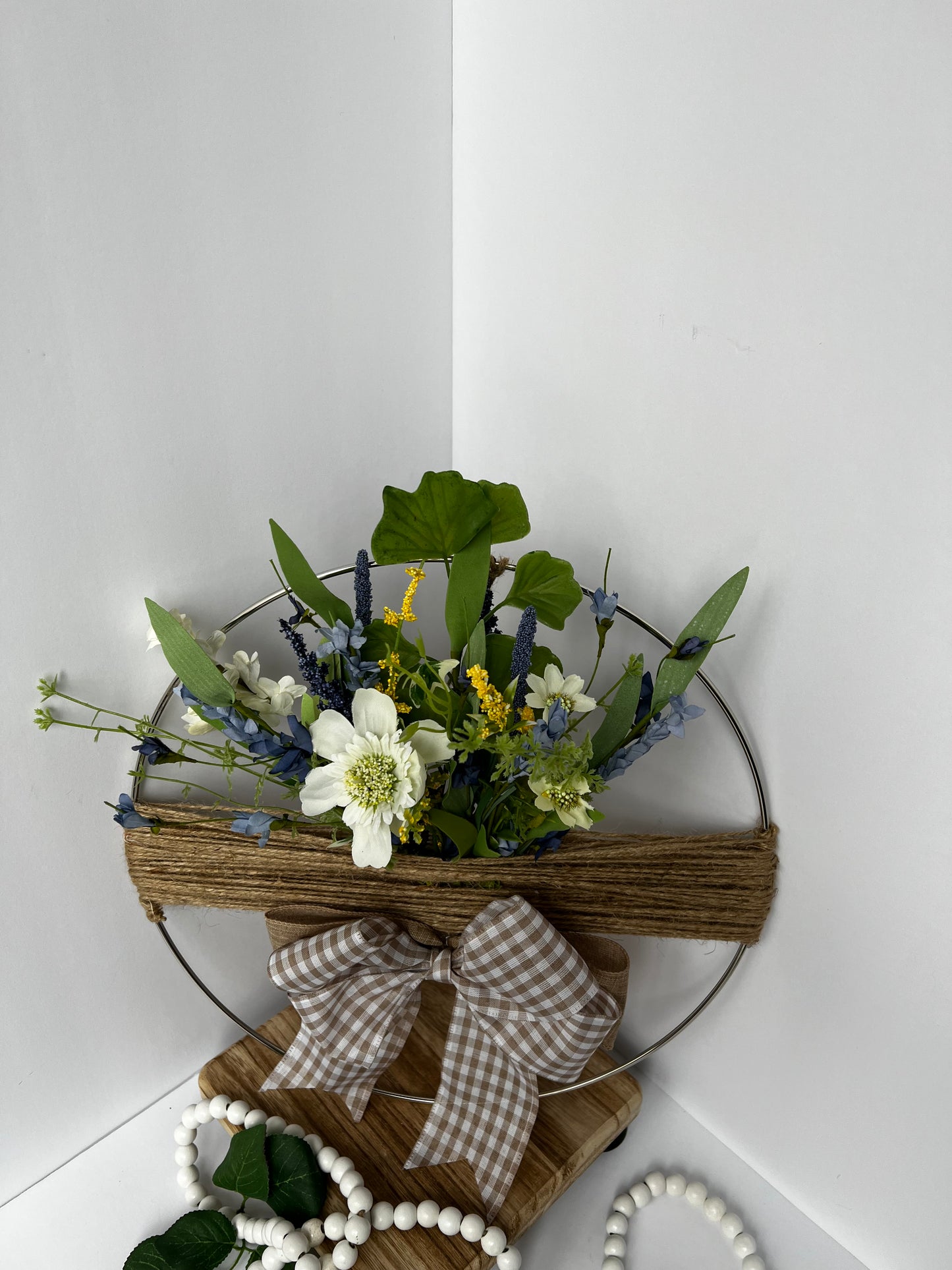 Rustic Floral Hoop Decor with Bow