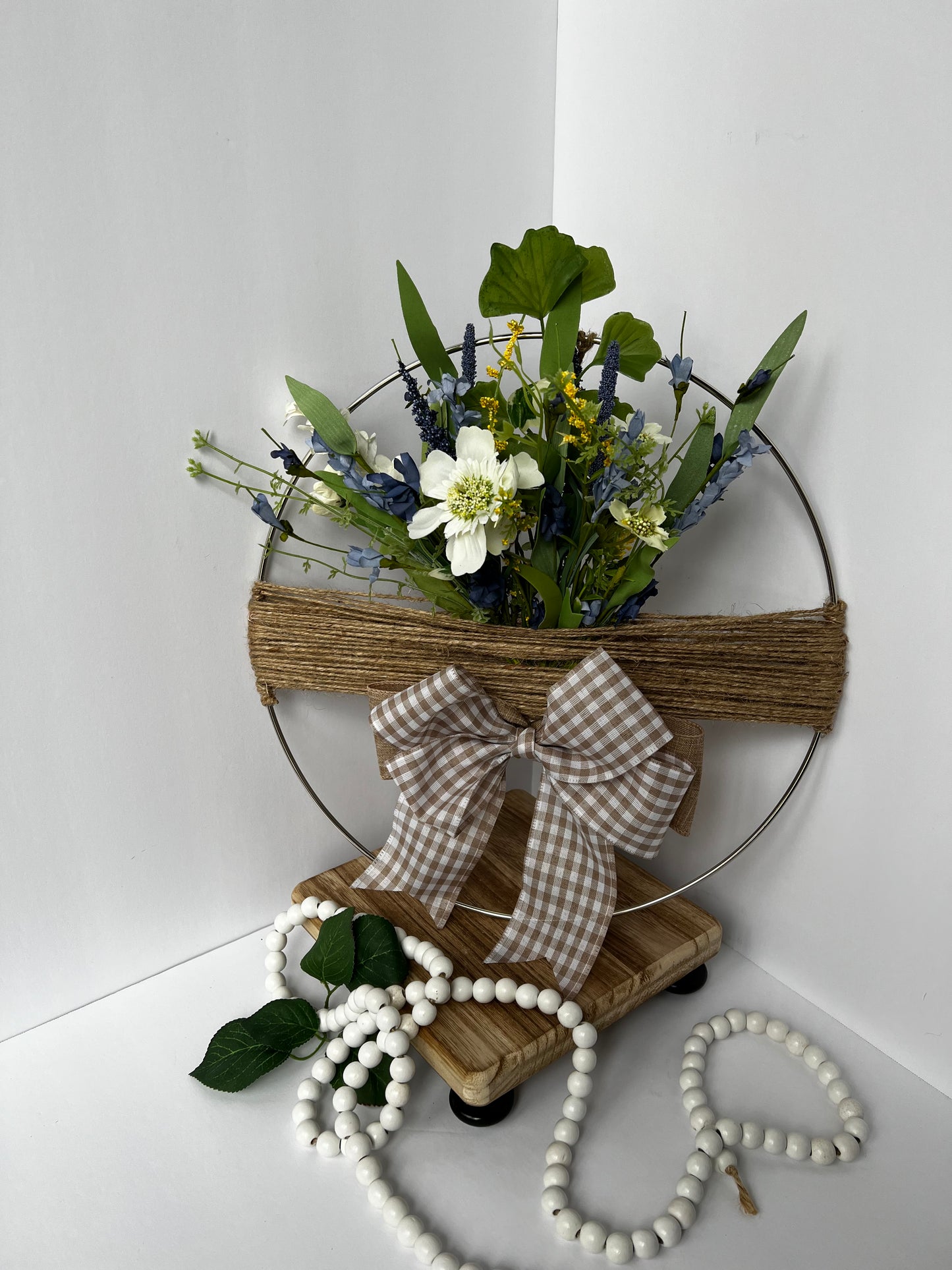 Rustic Floral Hoop Decor with Bow