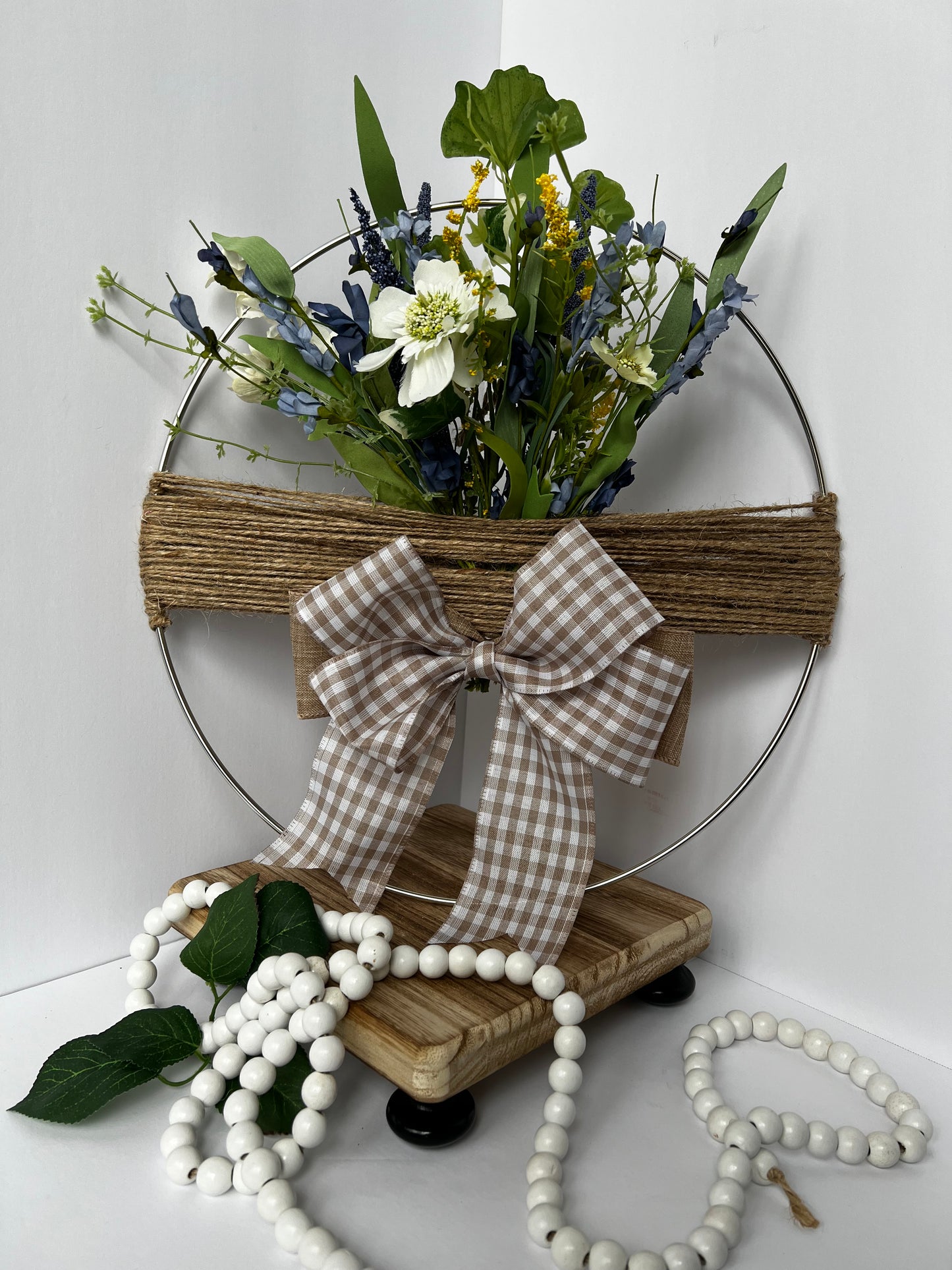 Rustic Floral Hoop Decor with Bow