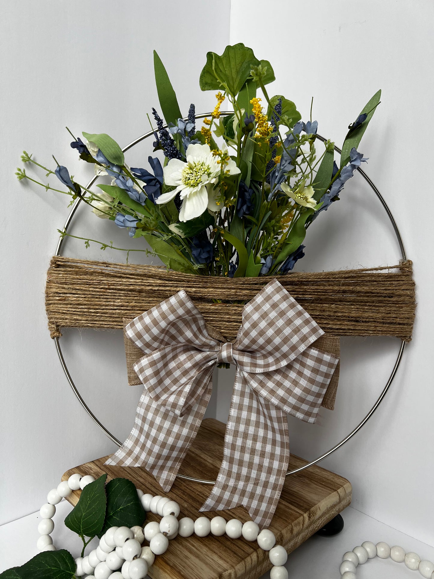 Rustic Floral Hoop Decor with Bow