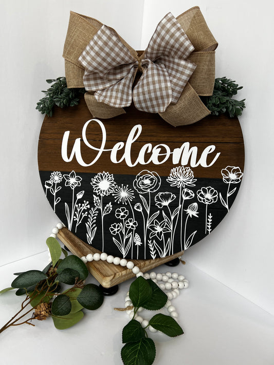 Welcome Floral Farmhouse Door Hanger
