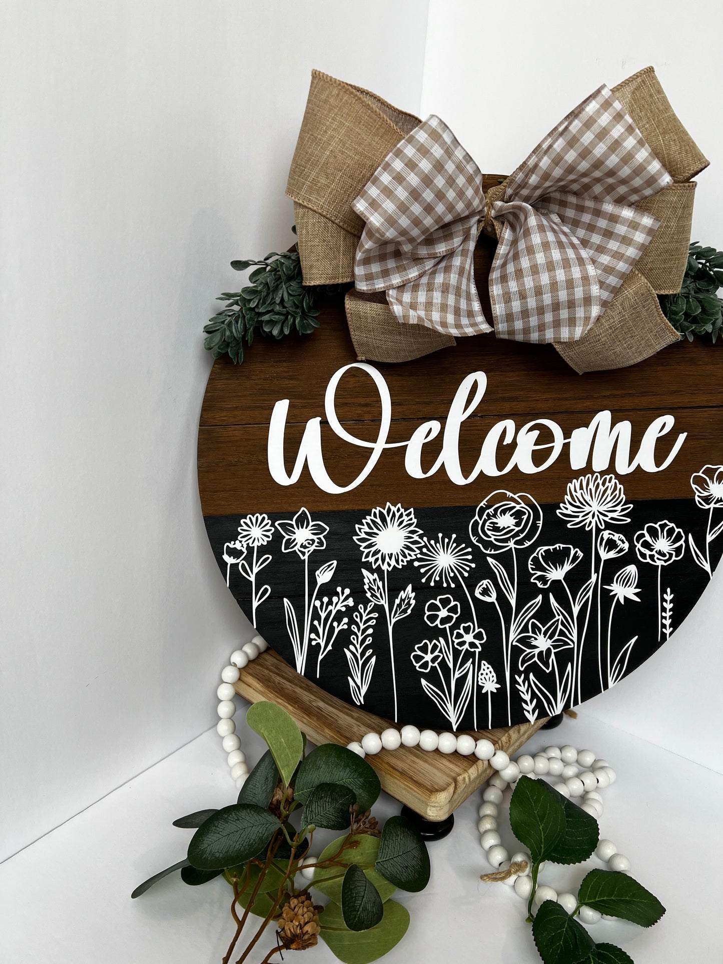 Welcome Floral Farmhouse Door Hanger
