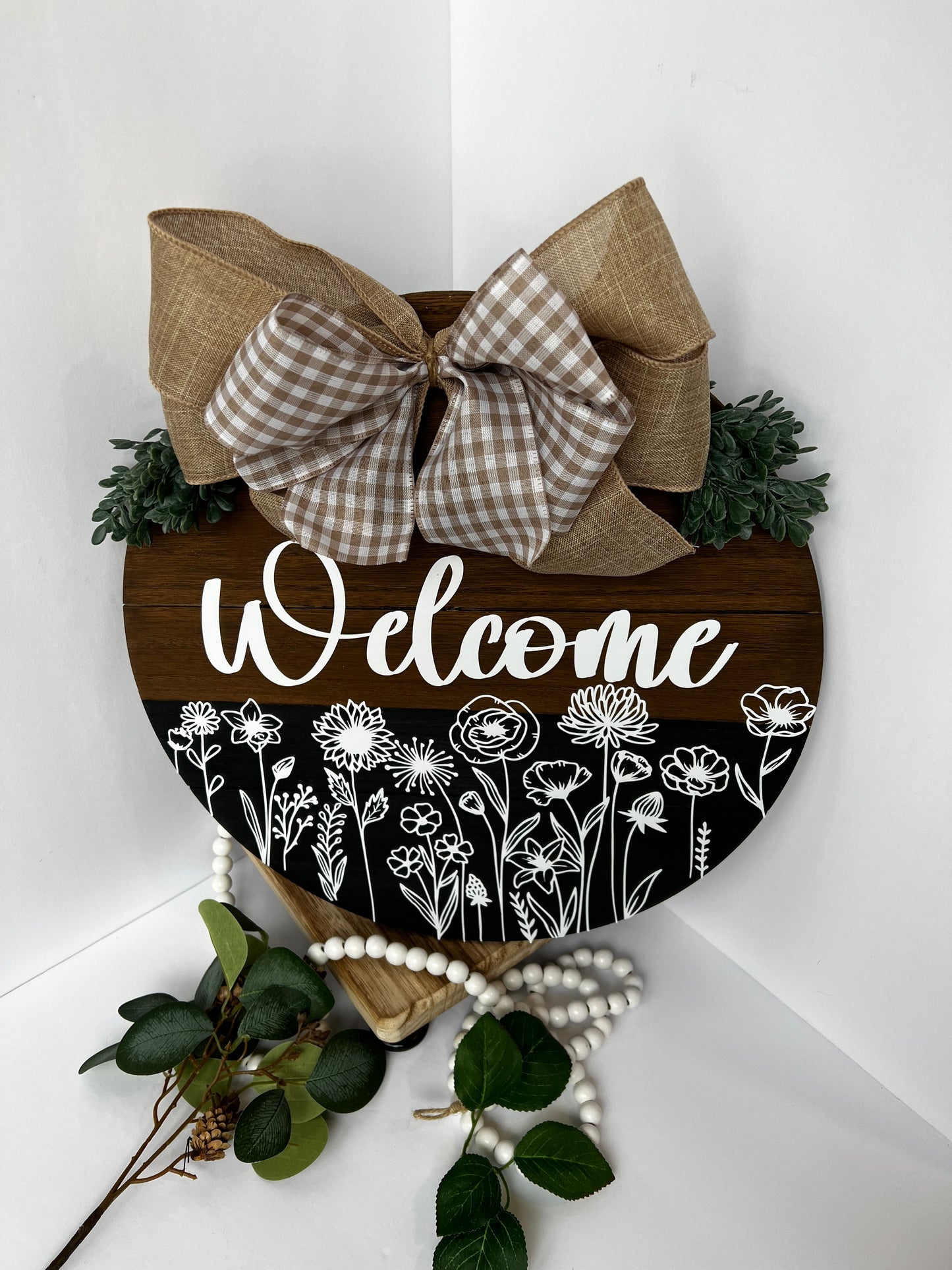 Welcome Floral Farmhouse Door Hanger