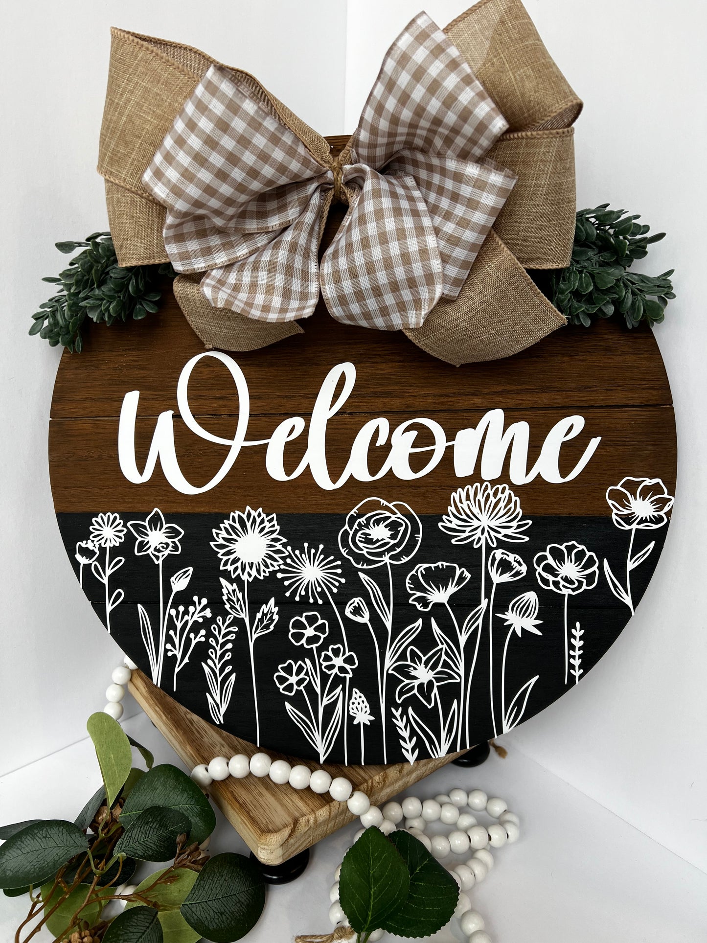 Welcome Floral Farmhouse Door Hanger