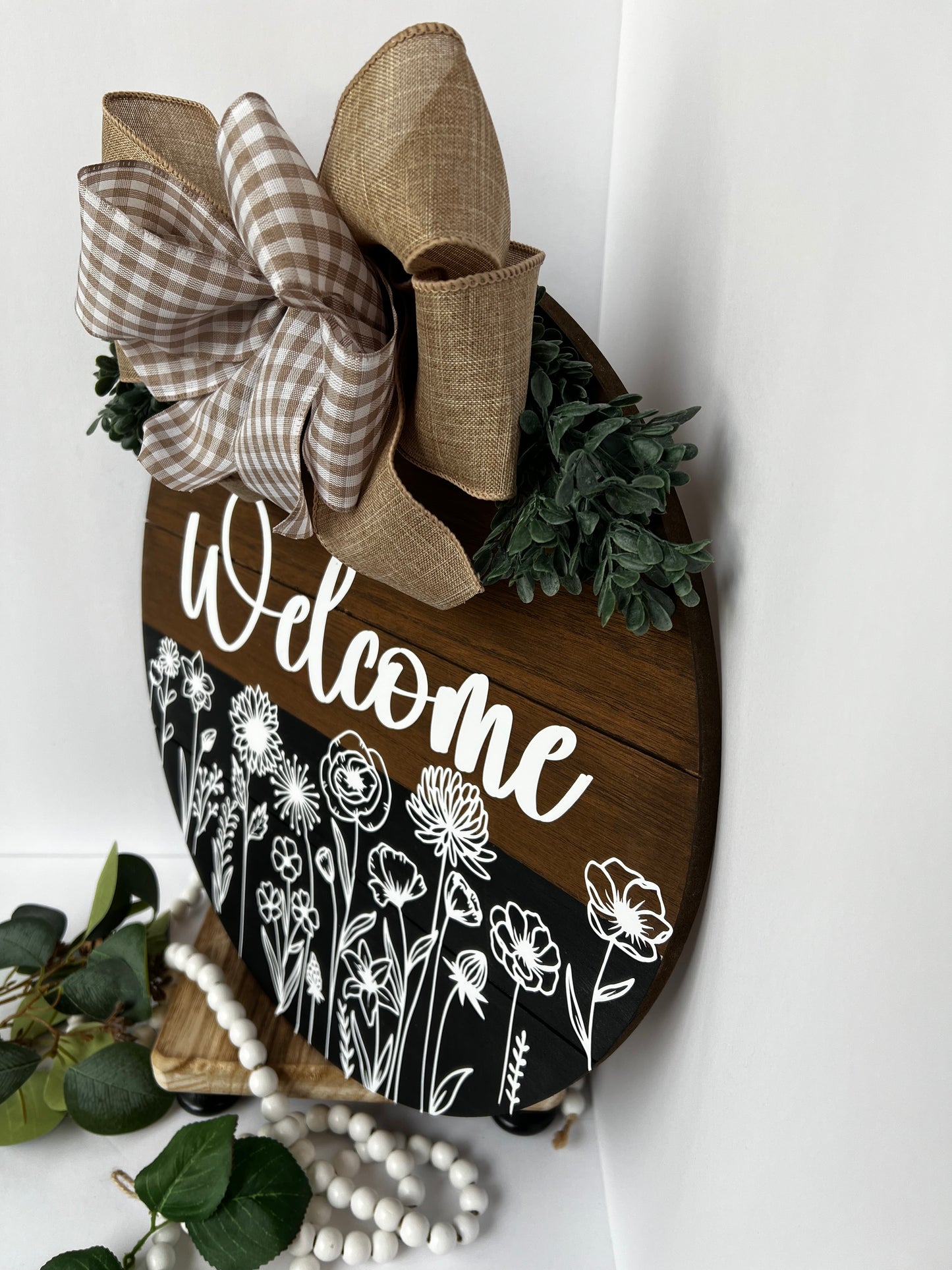 Welcome Floral Farmhouse Door Hanger