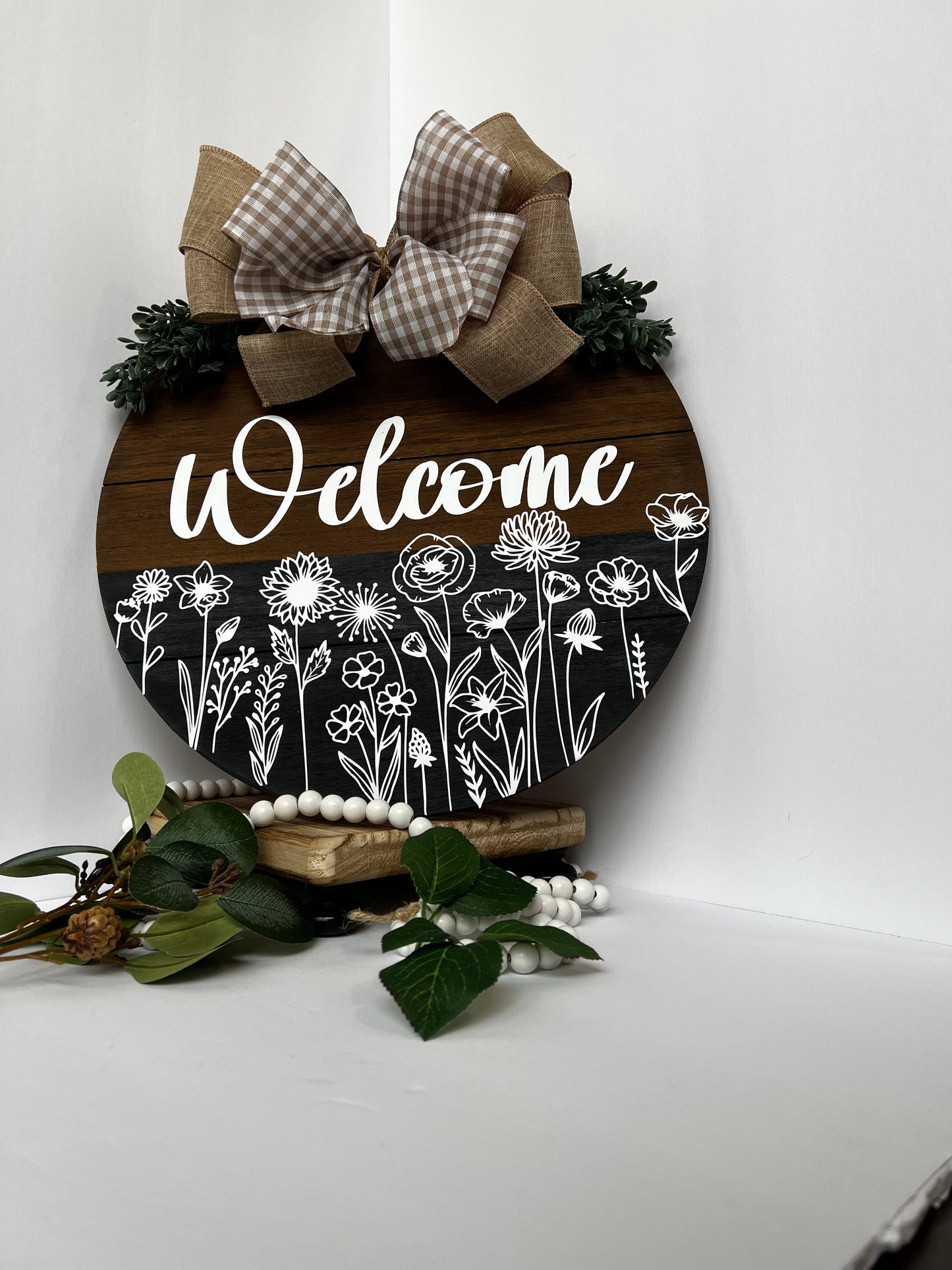 Welcome Floral Farmhouse Door Hanger