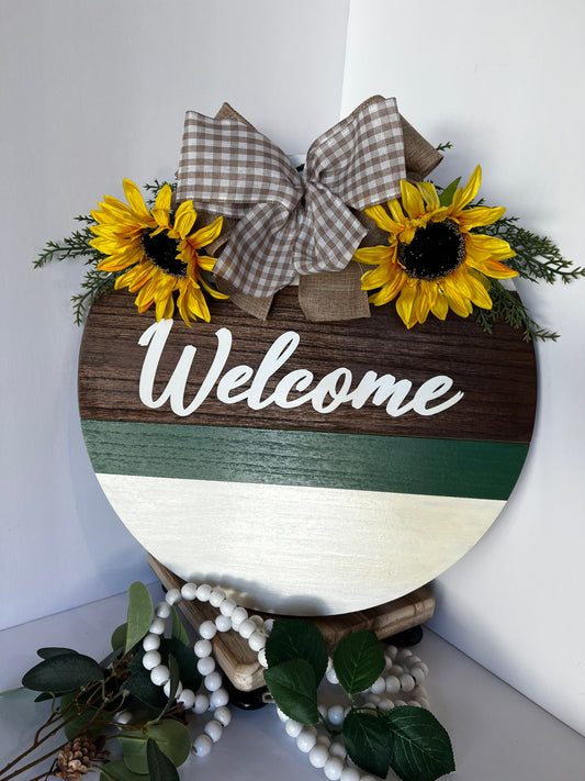 Sunflower Welcome Wooden Door Hanger