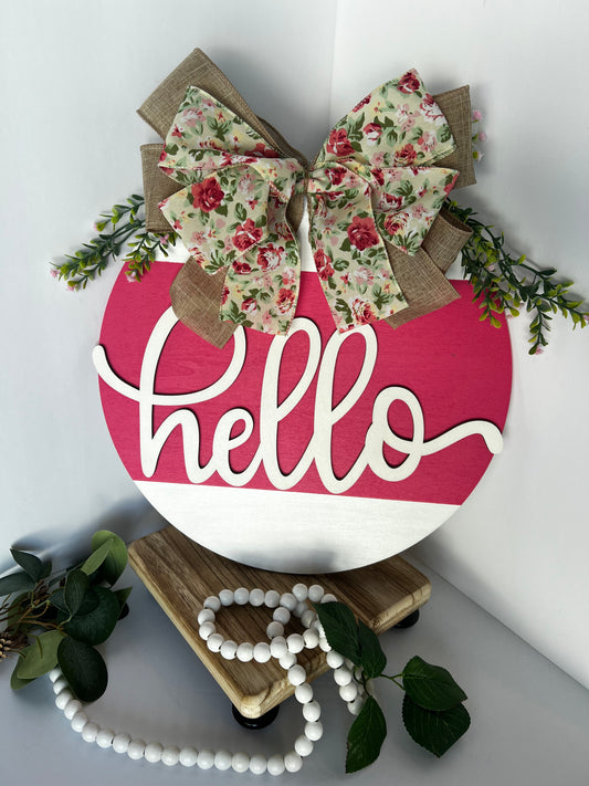 Pink “Hello” Floral Door Hanger