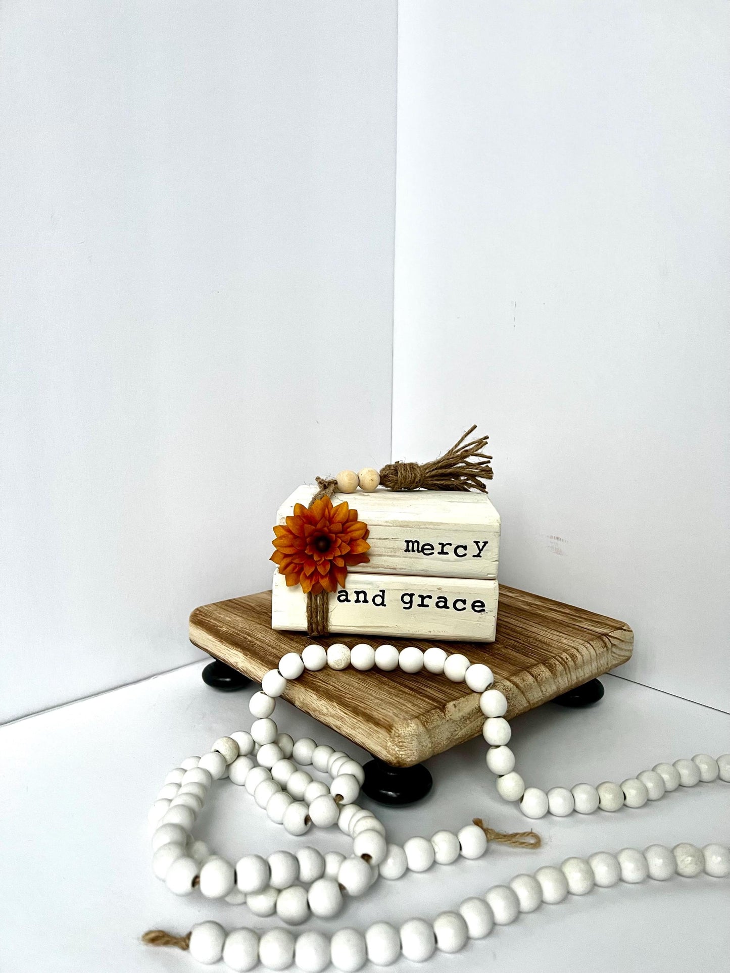 Wooden Book Stack “ Mercy and Grace”