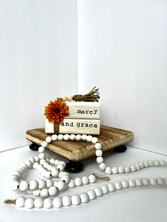 Wooden Book Stack “ Mercy and Grace”