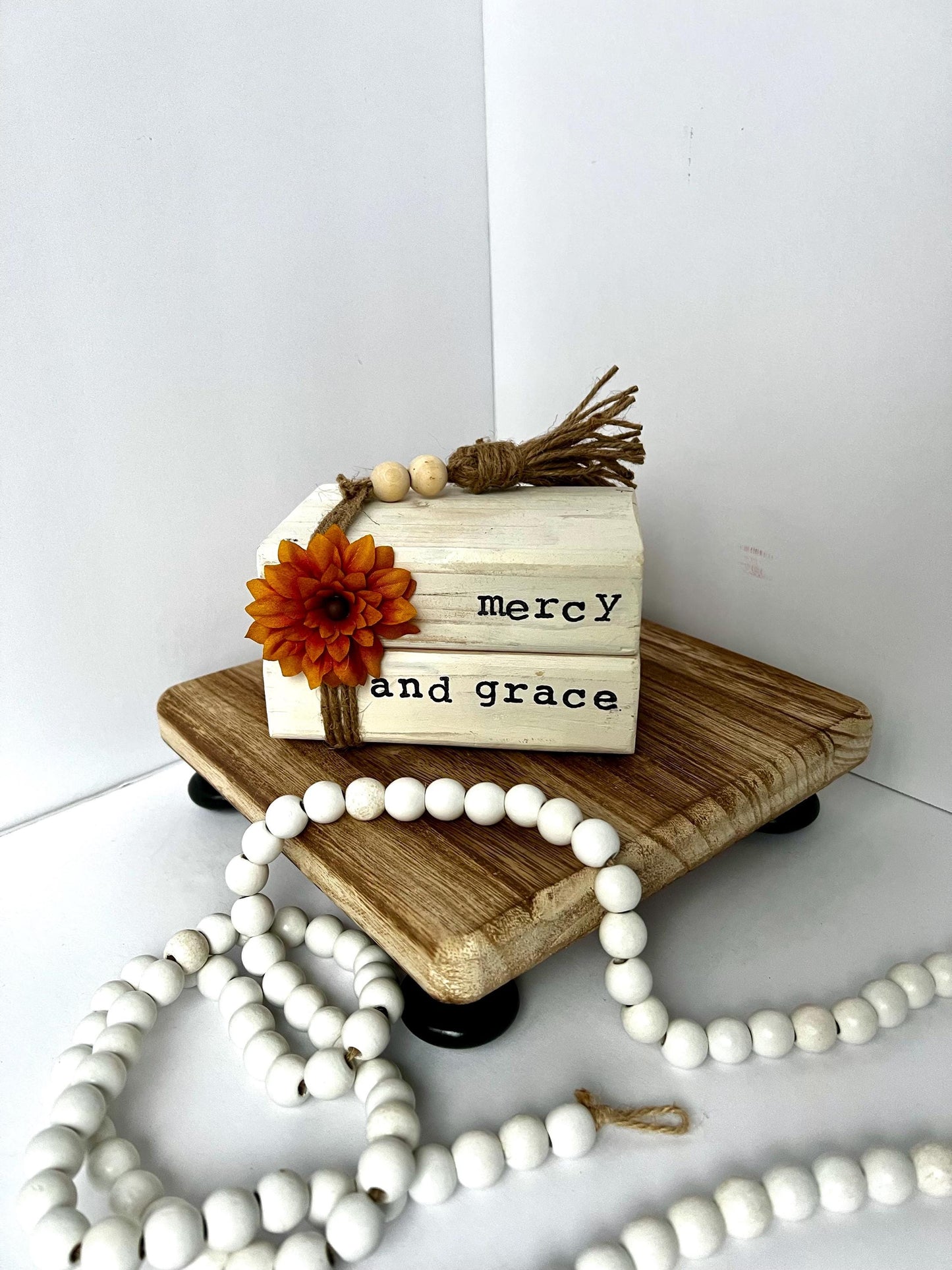 Wooden Book Stack “ Mercy and Grace”