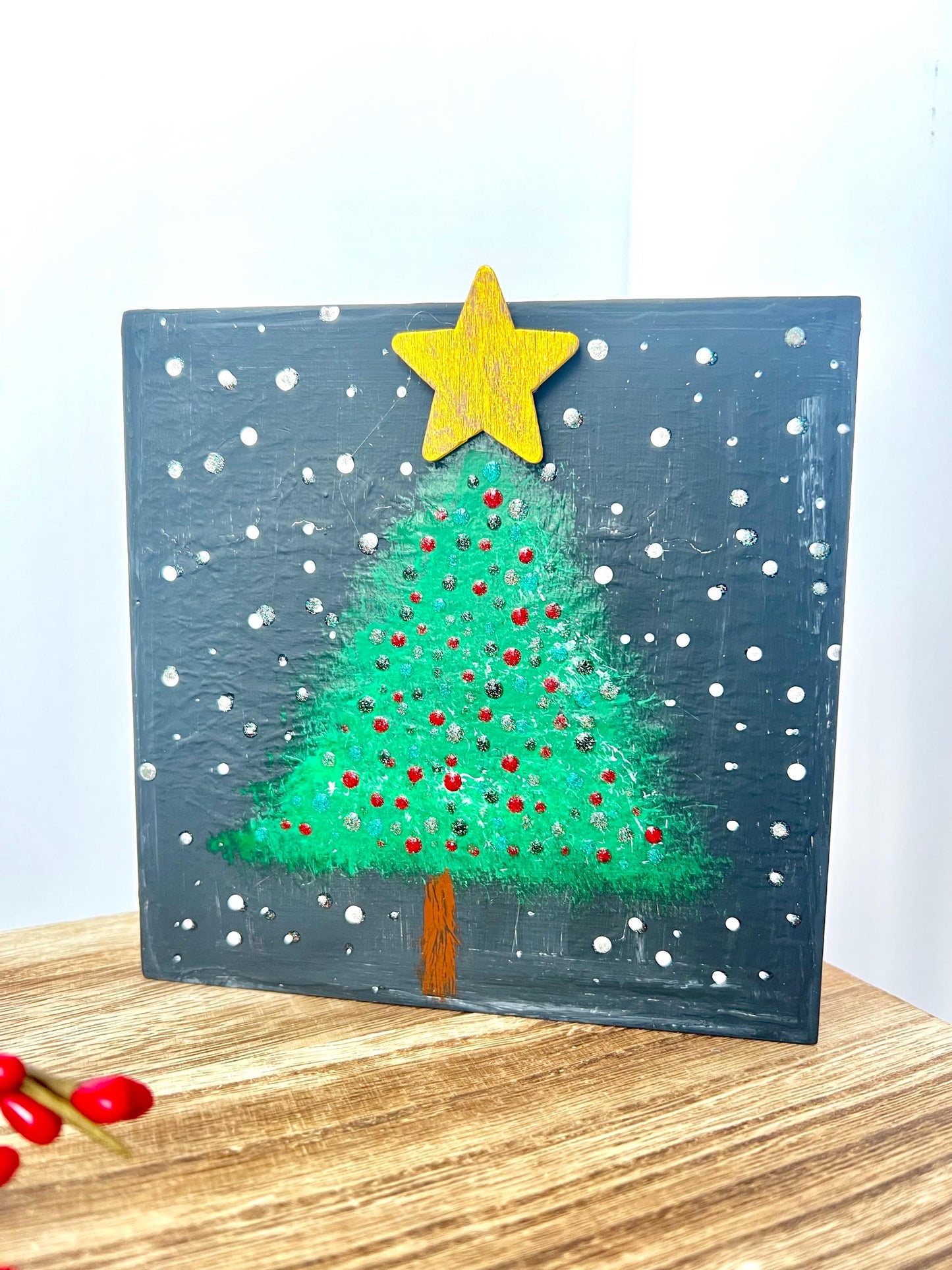 Hand-Painted Christmas Tree Mini Art Block