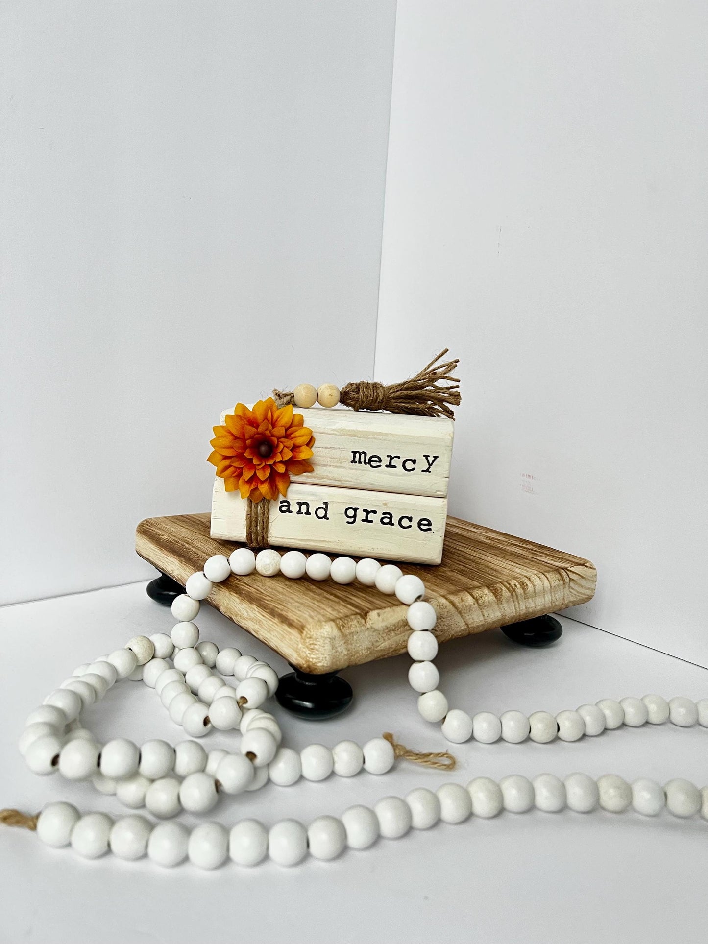 Wooden Book Stack “ Mercy and Grace”