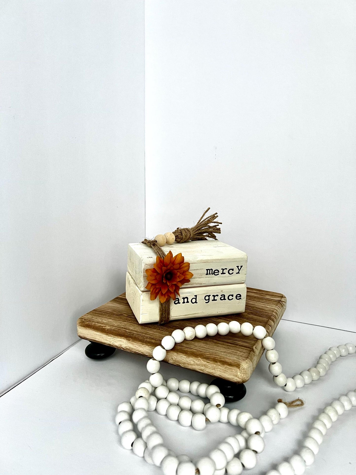Wooden Book Stack “ Mercy and Grace”